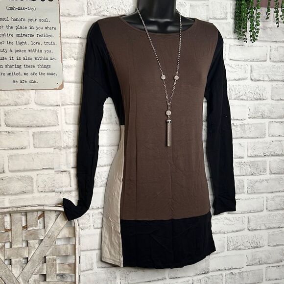 J. Jill Black Tan White Tunic Top Shirt Stretch - Picture 1 of 7
